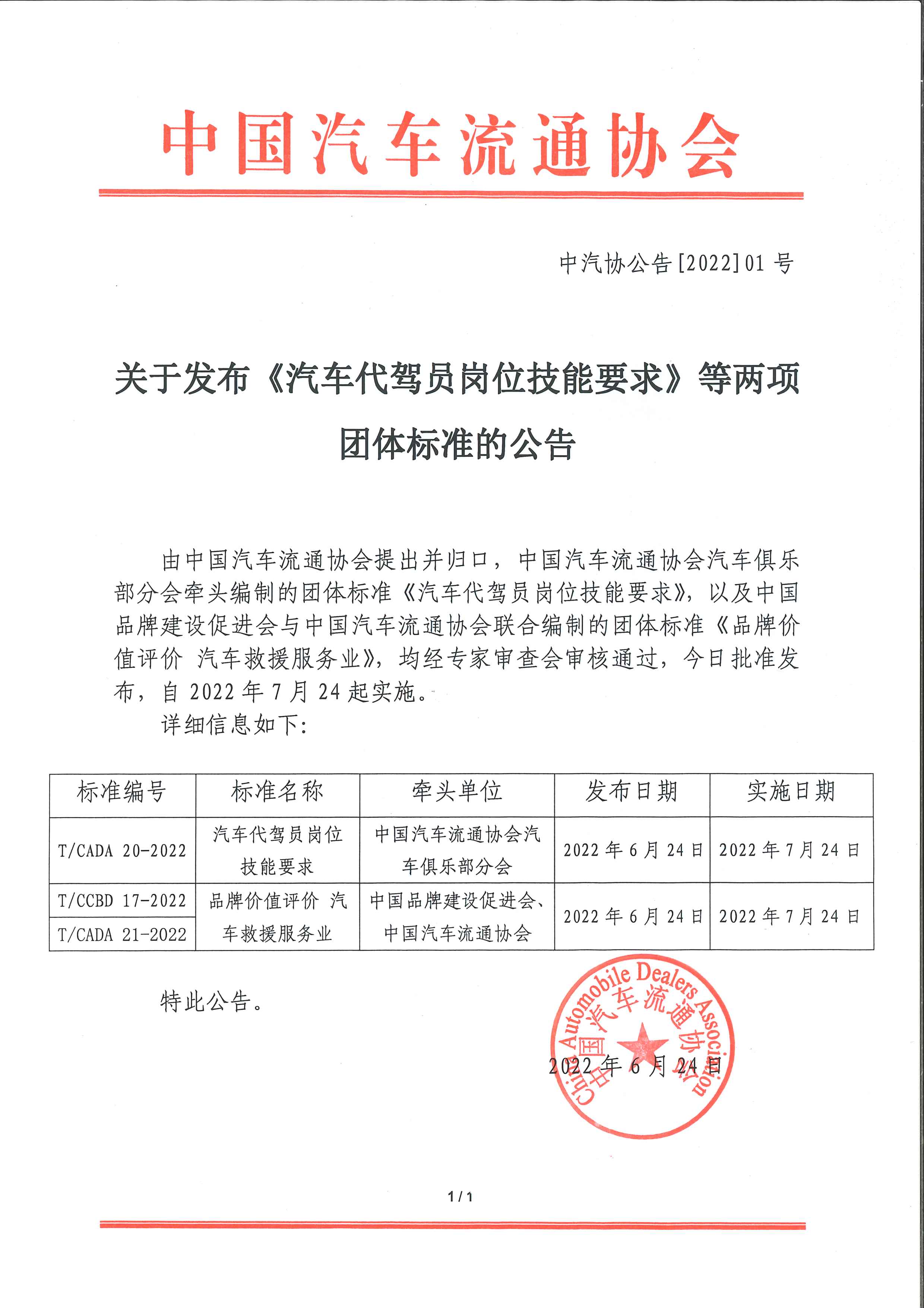 關于發布《汽車代駕員崗位技能要求》等兩項團體標準的公告2022.6.15.jpg
